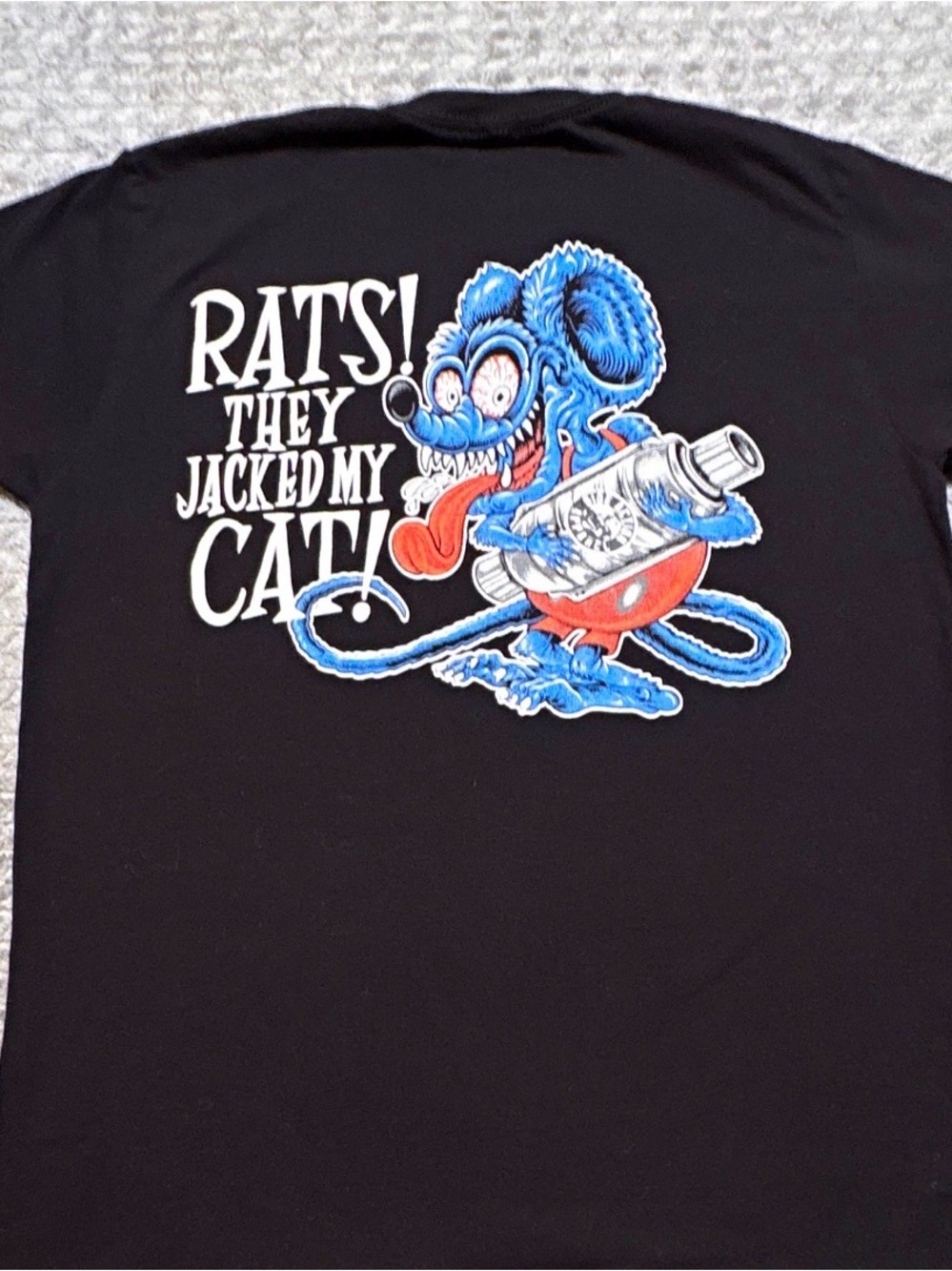 RATS! They Jacked My Cat! Graphic Pet-Themed T-Shirt - Black Size Medium